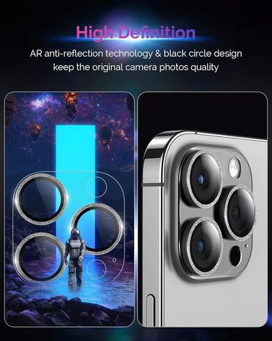 Design for iPhone 14 Pro/iPhone 14 Pro Max Camera Lens Protector, [Full Coverage] [HD Night Shooting] 9H Tempered Glass Clear Acrylic Camera Screen Cover for iPhone 14 Pro Max Black Titanium in Saudi Arabia