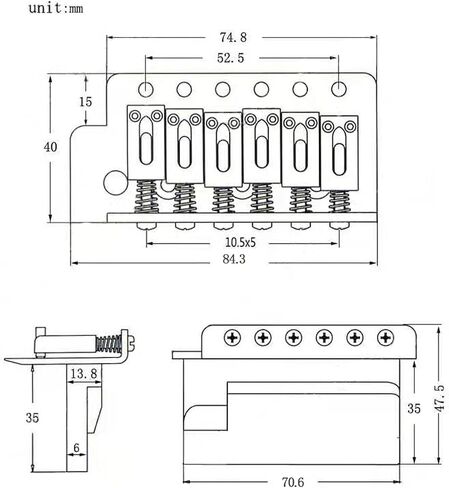Electric Guitar Bridge Tremolo System Set with 6mm whammy Bar for 6 String Strat Guitar Tailpiece Replacement,Chrome 52.5mm in Saudi Arabia
