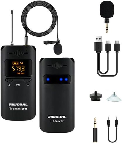 Lapel Microphone Wireless Clip for 115ft Range Lavalier Microphone Wireless Rechargeable of 2-3 Hours Mic Transmitter & Receiver System Used for 5 Hours Work to Video Recording Fitness Instructor in Saudi Arabia