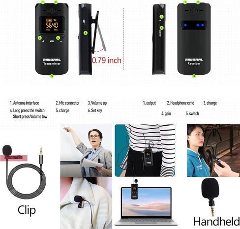 Lapel Microphone Wireless Clip for 115ft Range Lavalier Microphone Wireless Rechargeable of 2-3 Hours Mic Transmitter & Receiver System Used for 5 Hours Work to Video Recording Fitness Instructor in Saudi Arabia
