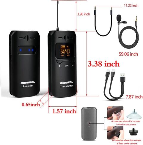 Lapel Microphone Wireless Clip for 115ft Range Lavalier Microphone Wireless Rechargeable of 2-3 Hours Mic Transmitter & Receiver System Used for 5 Hours Work to Video Recording Fitness Instructor in Saudi Arabia