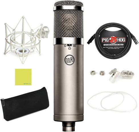Warm Audio WA-47jr FET Large-Diaphragm Condenser Microphone (Nickel) Bundle with Pig Hog PHM10 10ft Microphone Cable, Shock Mount, Mic Leather Bag and Instrument Polishing Cloth in Saudi Arabia