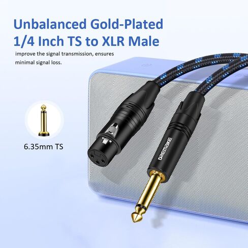 كابل ميكروفون DREMAKE TRS 1/4 إلى XLR، سلك صوت متوازن ذكر 6.5 مم إلى XLR ذكر، 10FT XLR 3-Pin إلى 6.35 مم كابل توصيل قابس ستيريو لنظام السماعات، إضاءة المسرح، وحدة تحكم صوت الاستوديو in Saudi Arabia