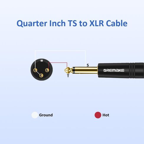 كابل ميكروفون DREMAKE TRS 1/4 إلى XLR، سلك صوت متوازن ذكر 6.5 مم إلى XLR ذكر، 10FT XLR 3-Pin إلى 6.35 مم كابل توصيل قابس ستيريو لنظام السماعات، إضاءة المسرح، وحدة تحكم صوت الاستوديو in Saudi Arabia