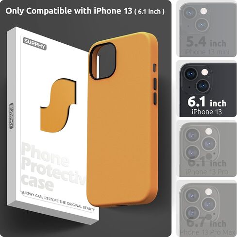 SURPHY متوافق مع حافظة iPhone 13، حافظة هاتف من الجلد الصناعي الفاخر (مع أزرار معدنية وبطانة من الألياف الدقيقة) لهاتف 13 (6.1 بوصة 2021)، بني in Kuwait