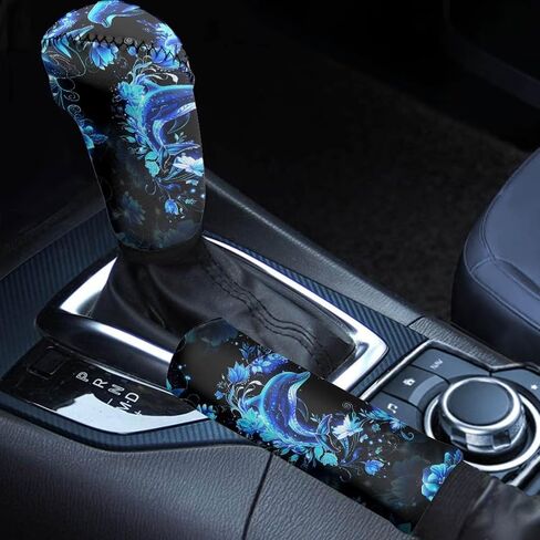 GIFTPUZZ Car Interior Decoration Accessories Autumn Leaves Car Handbrake Cover and Gear Shift Knob Cover Universal Breathable Auto Shift Gear Cover Set 2Pcs Non-Slip Sweat Absorbing in Kuwait