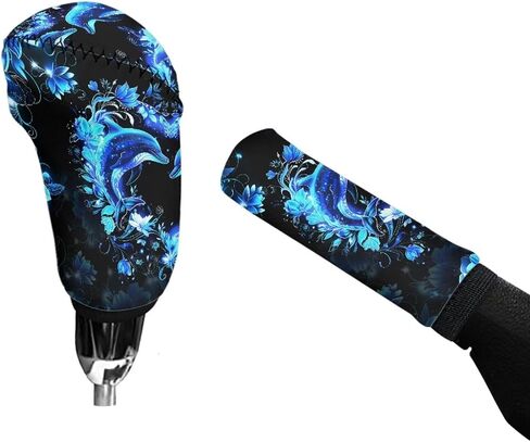 GIFTPUZZ Car Interior Decoration Accessories Autumn Leaves Car Handbrake Cover and Gear Shift Knob Cover Universal Breathable Auto Shift Gear Cover Set 2Pcs Non-Slip Sweat Absorbing in Kuwait