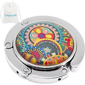 Cute Round Purse Hook - Foldable Handbag Hanger Safer Cleaner Bag, Fold Up Folding Table Hanger, with Velvet Pouch (Gears)