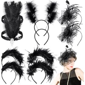 Riceshoot 10 Pieces Feather Fascinator Headbands Sequin Feather Hats Vintage Hair Accessories for Women Carnival Masquerade