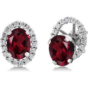 Gem Stone King 925 Sterling Silver 8X6MM Oval Gemstone Birthstone Stud Earrings with Removable Jackets | Halo Earrings for Women