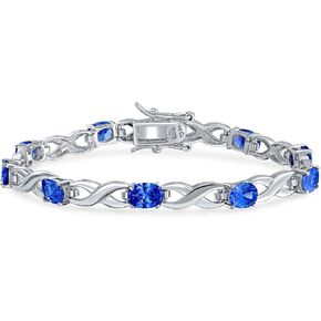 9CT Simulated Gemstone White Opal Blue Sapphire Amethyst Purple Oval AAA Clear CZ Alternating Infinity Tennis Bracelet For Women Girlfriend .925 Sterling Silver 7,7.5 Inch