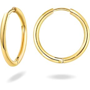 14k Gold Plated Hoop Earrings for Women, Hypoallergenic Lightweight Gold Huggie Earrings
