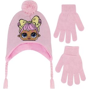 L.O.L. Surprise Beanie Hat and Gloves Set, Kids Knitted Winter Cap