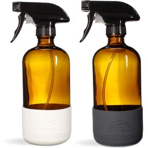 Empty Amber Glass Spray Bottles with Silicone Sleeve Protection - Refillable 16 oz Containers for Cleaning Products, Essential Oils, Misting Plants - Quality Sprayer - 2 Pack in Kuwait