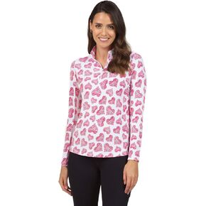 IBKUL Athleisure Wear Sun Protective UPF 50+ Icefil Cooling Tech Scribble Hearts Print Long Sleeve Mock Neck Top – 10489