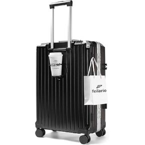 feilario 2 Piece Set Luggage 20in/24in Aluminium Frame PC ABS Zipperless Luggage Hardshell TSA Lock Spinner Wheels Carry on Suitcase with Cup Holder & Hook