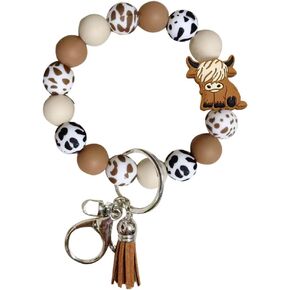 iMagitek Highland Cow Silicone Wristlet Keychain Highland Cow Elastic Bracelet Keychain Keyring Gift for Girls Women