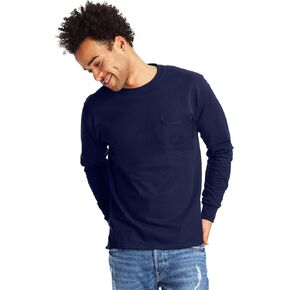 Hanes Mens Essentials Long-Sleeve T-Shirt, Cotton Pocket Tee, Long-Sleeve Tees For Men