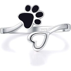Paw Print Rings - 925 Sterling Silver Adjustable Dog Cat Paw Print Ring for Women