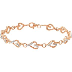 Prong Set Diamond Accent Infinity Link Bracelet in Rhodium Plated Sterling Silver (J-K, I3) Fashion Jewelry for Women| Gift Box Included (White Gold, Yellow Gold Tone)