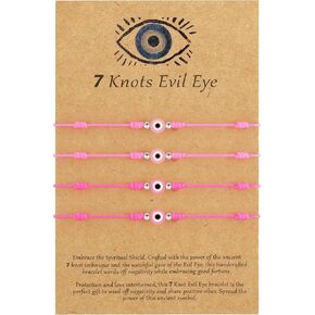 9pcs Evil Eye 7 Knot Lucky Bracelets, Rakhi for Brother and Bhabhi Adjustable Red String Amulet for Women Men with Gold Bead, Protection Jewelry Hand Bracelet