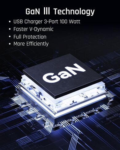 VOLTME 100W GaN III USB C Wall Charger (Foldable Plug), 3-Port PD 3.0 PPS Fast Charge USB-C Charger for Chromebook Laptop, MacBook Pro/Air, Pixelbook, ThinkPad, Dell XPS, iPad, iPhone 14 13, Samsung in Kuwait