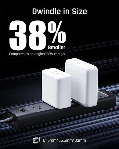 VOLTME 100W GaN III USB C Wall Charger (Foldable Plug), 3-Port PD 3.0 PPS Fast Charge USB-C Charger for Chromebook Laptop, MacBook Pro/Air, Pixelbook, ThinkPad, Dell XPS, iPad, iPhone 14 13, Samsung in Kuwait