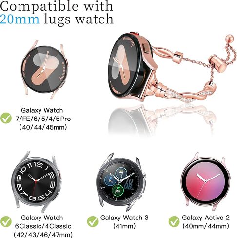 G-ficu Bling Galaxy Watch 6/5/4 Band لساعة Samsung Galaxy Watch 5 Band 40mm 44mm، أساور نسائية رفيعة أنيقة من الألماس الفاخر للساعة 4/Watch 5Pro/Watch 4&6 Classic 42mm 46mm/Watch 3 41mm/Active 2 in Saudi Arabia