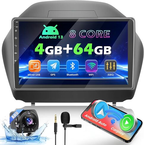 Roinvou 2+64G Android Car Stereo for 2010-2015 Hyundai Tucson, Built-in Wireless CarPlay Radio with Android Auto, 10.1'' Touch Screen in-Dash GPS Navigation Support Mirror Link BT HiFi WiFi RDS AHD in Kuwait