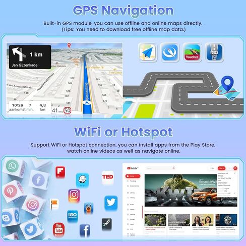 Roinvou 2+64G Android Car Stereo for 2010-2015 Hyundai Tucson, Built-in Wireless CarPlay Radio with Android Auto, 10.1'' Touch Screen in-Dash GPS Navigation Support Mirror Link BT HiFi WiFi RDS AHD in Kuwait