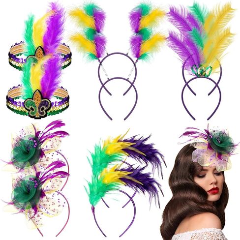 Riceshoot 10 قطع ريشة الفاسناتور Headbands الترتر ريشة القبعات خمر إكسسوارات الشعر للنساء كرنفال حفلة تنكرية in Kuwait