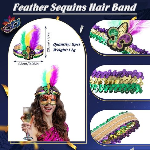 Riceshoot 10 قطع ريشة الفاسناتور Headbands الترتر ريشة القبعات خمر إكسسوارات الشعر للنساء كرنفال حفلة تنكرية in Kuwait