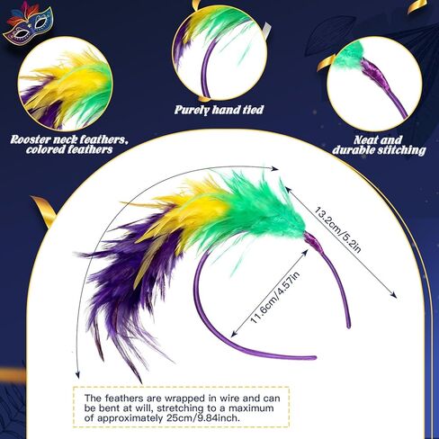 Riceshoot 10 قطع ريشة الفاسناتور Headbands الترتر ريشة القبعات خمر إكسسوارات الشعر للنساء كرنفال حفلة تنكرية in Kuwait