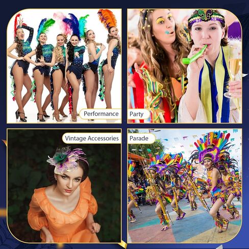 Riceshoot 10 قطع ريشة الفاسناتور Headbands الترتر ريشة القبعات خمر إكسسوارات الشعر للنساء كرنفال حفلة تنكرية in Kuwait