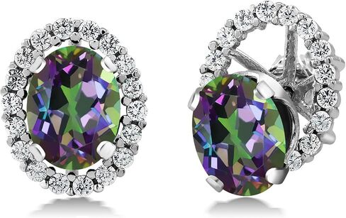 Gem Stone King 925 Sterling Silver 8X6MM Oval Gemstone Birthstone Stud Earrings with Removable Jackets | Halo Earrings for Women in Saudi Arabia