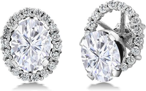 Gem Stone King 925 Sterling Silver 8X6MM Oval Gemstone Birthstone Stud Earrings with Removable Jackets | Halo Earrings for Women in Saudi Arabia