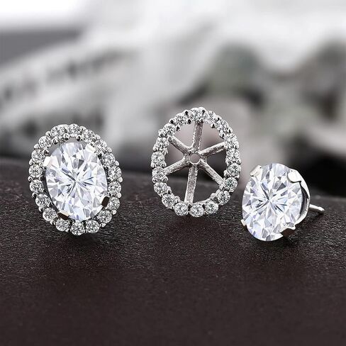 Gem Stone King 925 Sterling Silver 8X6MM Oval Gemstone Birthstone Stud Earrings with Removable Jackets | Halo Earrings for Women in Saudi Arabia