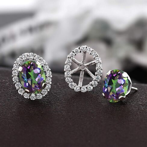 Gem Stone King 925 Sterling Silver 8X6MM Oval Gemstone Birthstone Stud Earrings with Removable Jackets | Halo Earrings for Women in Saudi Arabia