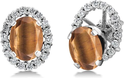 Gem Stone King 925 Sterling Silver 8X6MM Oval Gemstone Birthstone Stud Earrings with Removable Jackets | Halo Earrings for Women in Saudi Arabia