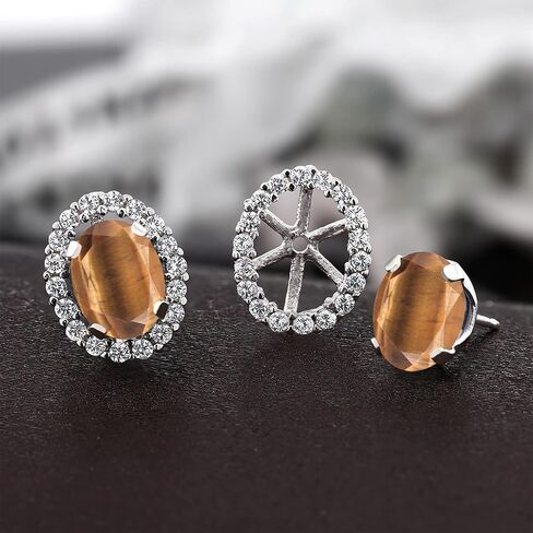 Gem Stone King 925 Sterling Silver 8X6MM Oval Gemstone Birthstone Stud Earrings with Removable Jackets | Halo Earrings for Women in Saudi Arabia