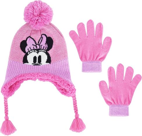 Concept One girls Disney Minnie Mouse Kids Double Pom Cuffed Beanie Hat and Gloves Set in Saudi Arabia