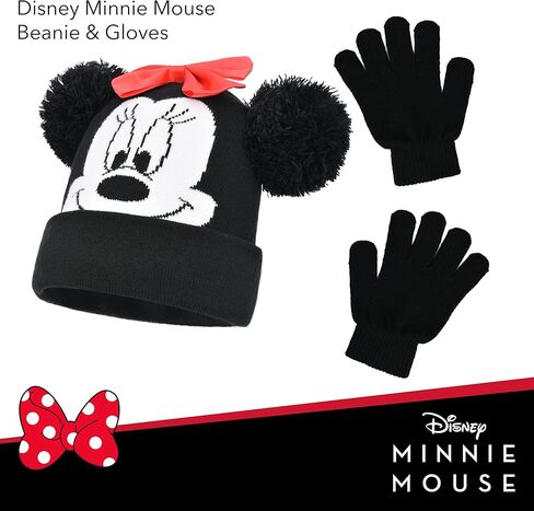Concept One girls Disney Minnie Mouse Kids Double Pom Cuffed Beanie Hat and Gloves Set in Saudi Arabia