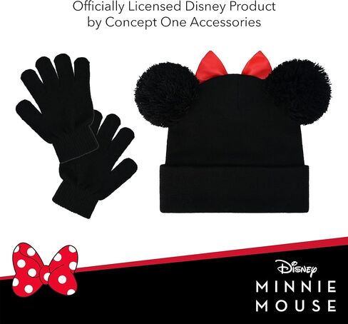 Concept One girls Disney Minnie Mouse Kids Double Pom Cuffed Beanie Hat and Gloves Set in Saudi Arabia