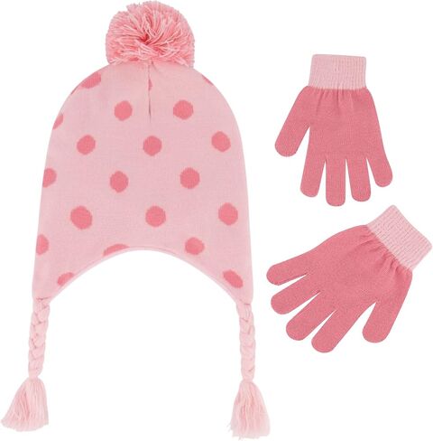Concept One girls Disney Minnie Mouse Kids Double Pom Cuffed Beanie Hat and Gloves Set in Saudi Arabia