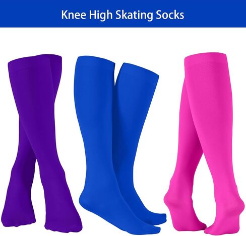 SATINIOR 3 Pairs Ice Skating Socks Roller Skating Socks High Tight Knee Skating Socks Roller Skating Nylon Socks Women Girl in Saudi Arabia