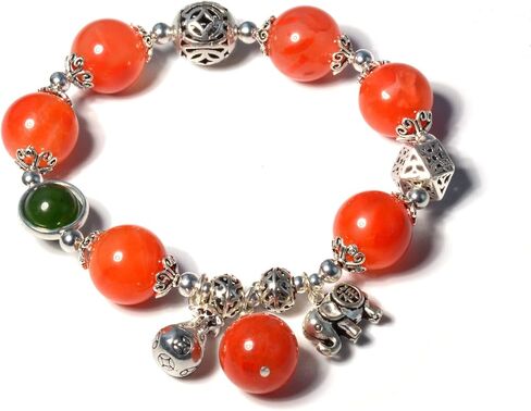 Natural agate stone bracelet,women carnelian bracelet,Green/Yellow/Red 6/12mm Beads silver accessories,Jewelry Healing Bracelets Bring Luck and happyness Prosperity. Mom/Wife/Employee gif in Saudi Arabia