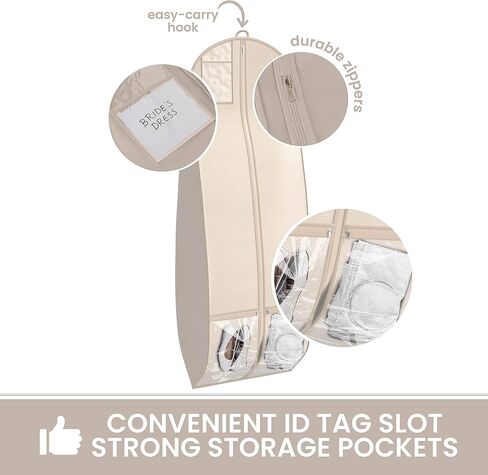 Wedding Dress Garment Bag 16 inch Gusset, with Shoe Pockets and Handle Durable, Rip and Water Resistant Material Large Size Clear Vinyl Pouch for Labeling in Kuwait