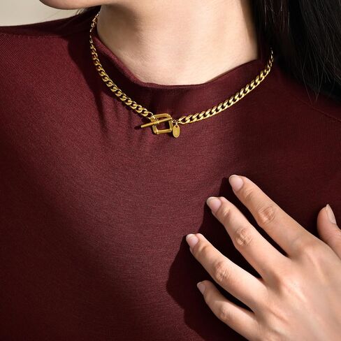 Womens 18K Real Gold Plated Initial Necklace Choker with Double D Letter, 6mm 316L Stainless Steel Diamond-Cut Curb Cuban Link Chain(Custom Box and Pouch Packing for Gift) in Kuwait