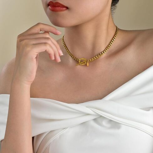 Womens 18K Real Gold Plated Initial Necklace Choker with Double D Letter, 6mm 316L Stainless Steel Diamond-Cut Curb Cuban Link Chain(Custom Box and Pouch Packing for Gift) in Kuwait