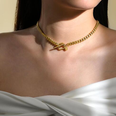 Womens 18K Real Gold Plated Initial Necklace Choker with Double D Letter, 6mm 316L Stainless Steel Diamond-Cut Curb Cuban Link Chain(Custom Box and Pouch Packing for Gift) in Kuwait